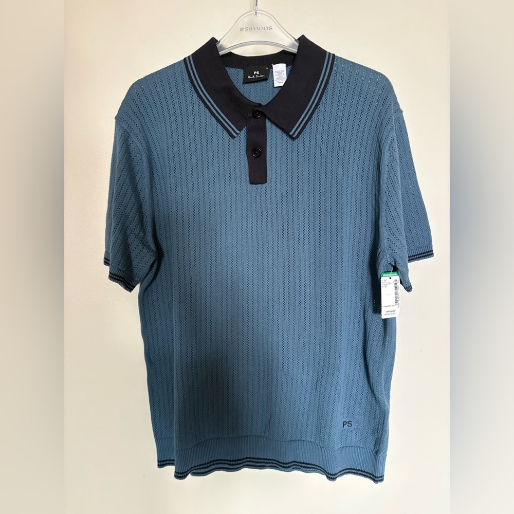 NWT- Paul Smith  Textured Blue Polo Shirt small
